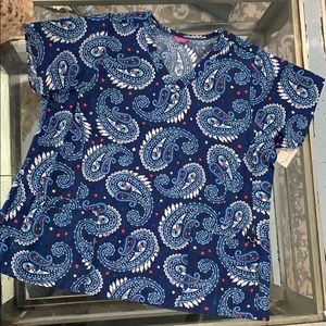 NWT Vera Bradley Blue Paisley Scrub Top